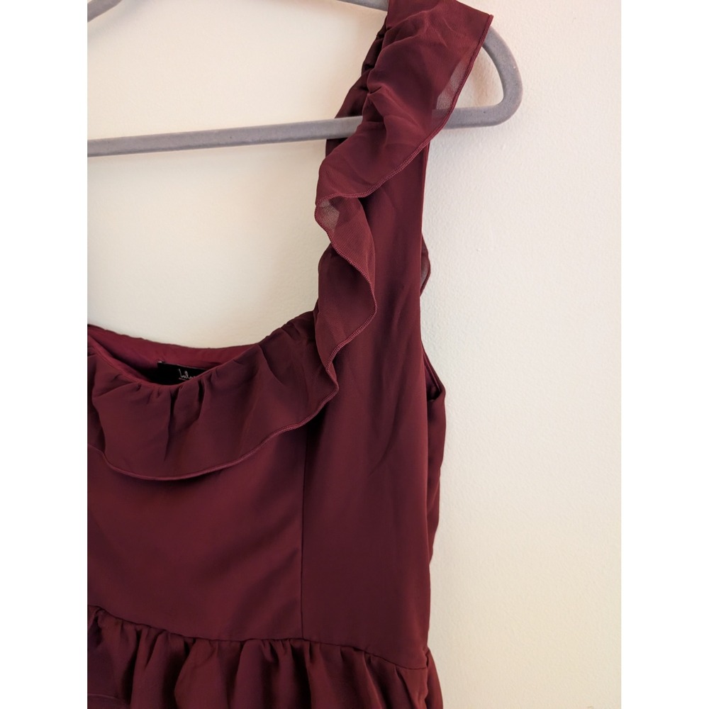 Lulus Compelling Romantic Burgundy Ruffled Tiered Maxi Dress Gown Size L NWT - Picture 4 of 9